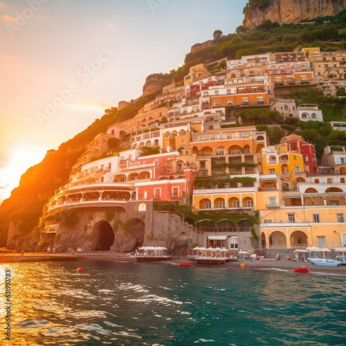  Amalfi on hills leading down to coast, Amalfi coast is most popular travel and holiday destination. Gnerative ai © alexanderuhrin