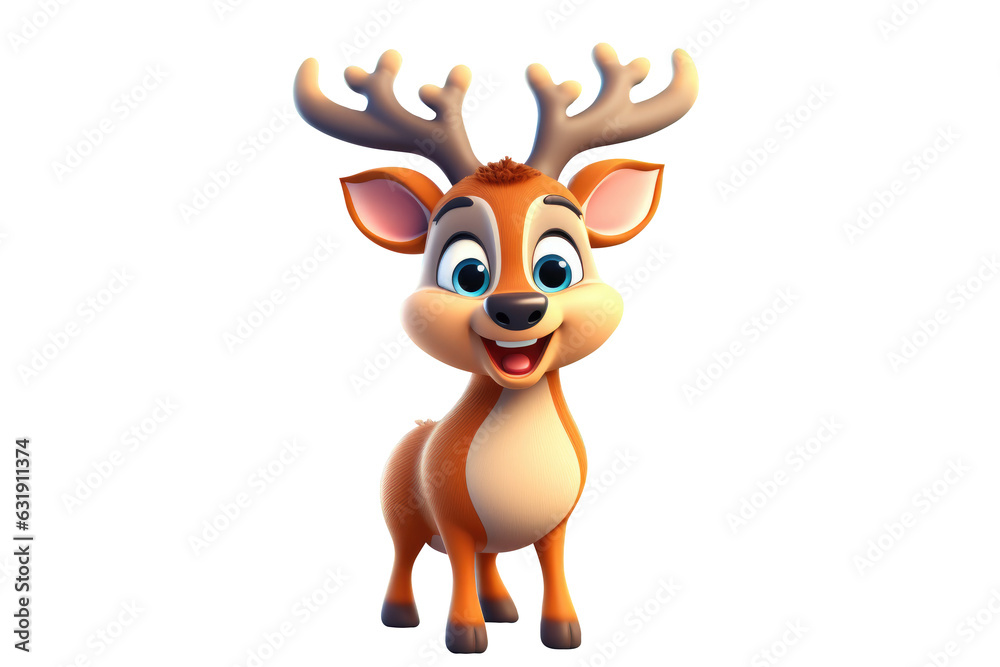 Cute deer cartoon on white background. Generative AI Cute deer cartoon on white background. Generative AI