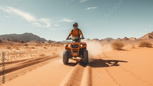 man riding quad bike rides through desert made with generative AI