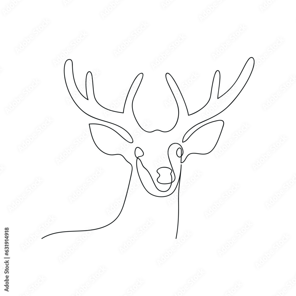 Deer drawn in one continuous line. One line drawing, minimalism. Vector illustration. Deer drawn in one continuous line. One line drawing, minimalism. Vector illustration.