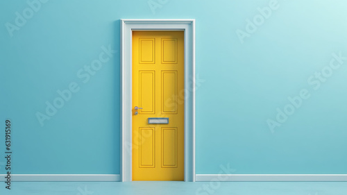 yellow door on a blue background abstract interior.