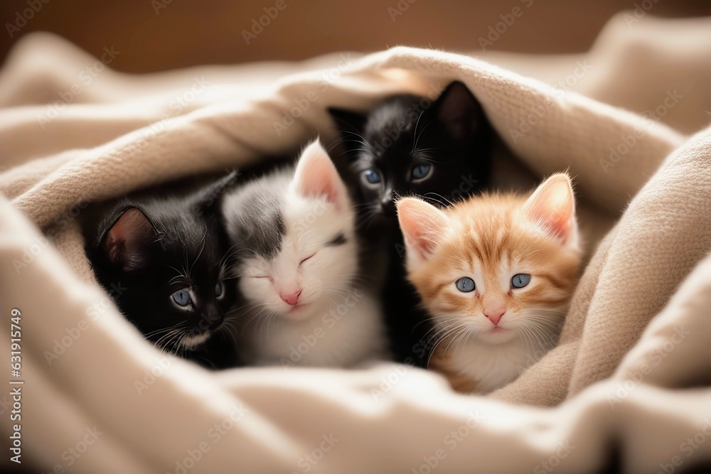 Kittens Cuddling Under a Blanket Kittens Cuddling Under a Blanket