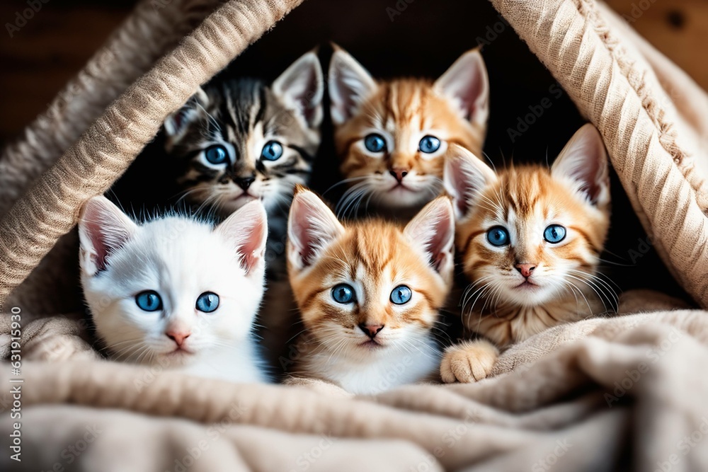 Kittens Cuddling Under a Blanket Kittens Cuddling Under a Blanket