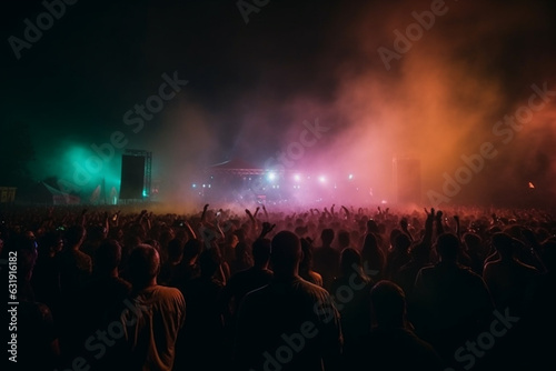 Euphoric Open Air Concert: Unleashing Musical Magic Amidst Celebratory Crowd. Ai generated.