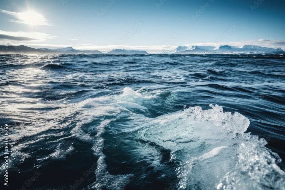 icy sea and clear sky. chilly environment. Generative AI icy sea and clear sky. chilly environment. Generative AI