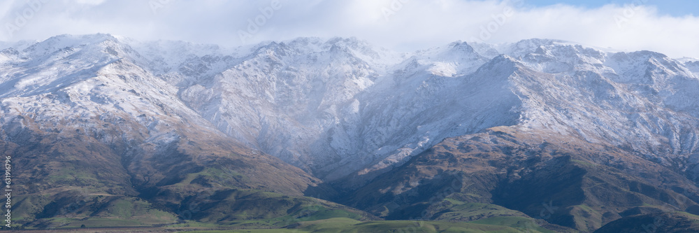 panorama of the mountains with snow