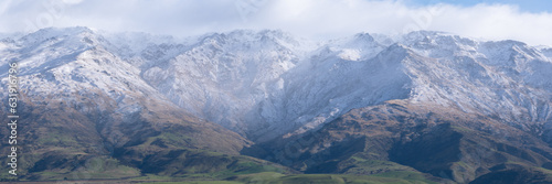 panorama of the mountains with snow