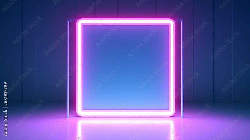 neon glowing rectangular frame on a blurry background. neon glowing rectangular frame on a blurry background.