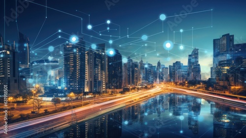 a smart city with connected infrastructure, where buildings, transportation, and utilities are seamlessly integrated through technology © 18042011
