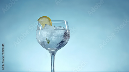 cocktail alcohol gin and tonic isolated on a blue background.