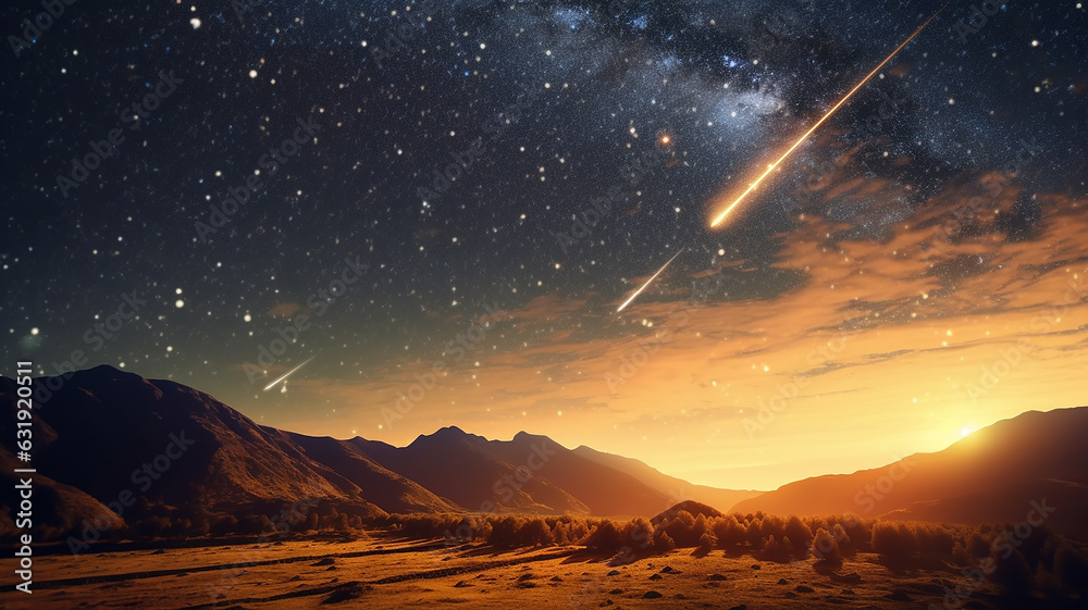 landscape meteor shower in the starry sky.