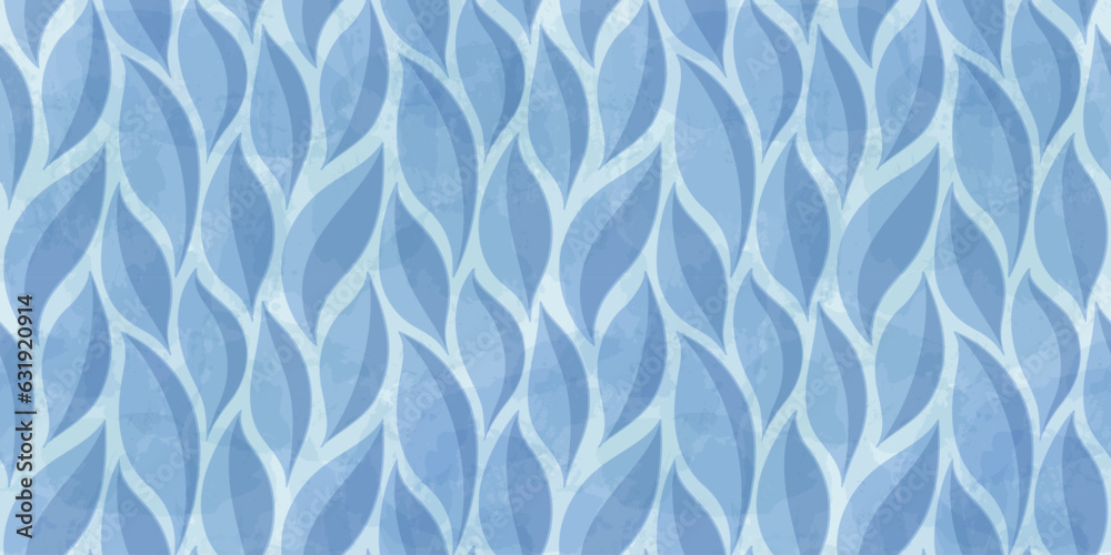 Obraz premium Watercolor leafs seamless pattern. Vector leave tie dye print. Blue transparent brush stain texture.
