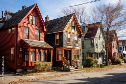 A collection of old wooden houses and buildings can be found in the Fox Point neighborhood of Providence, Rhode Island.