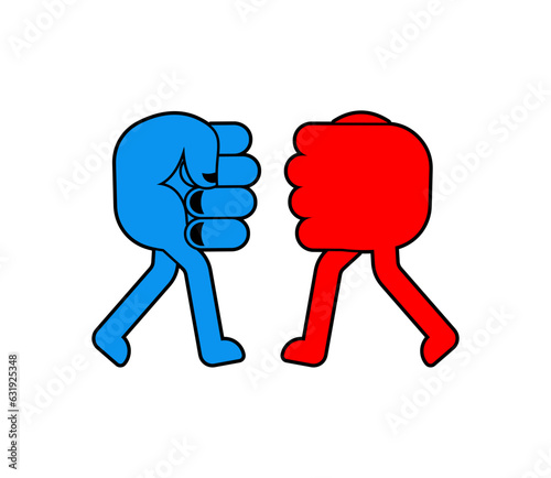 Fists hit each other. Fists fight. Concept of enmity and fight symbol.