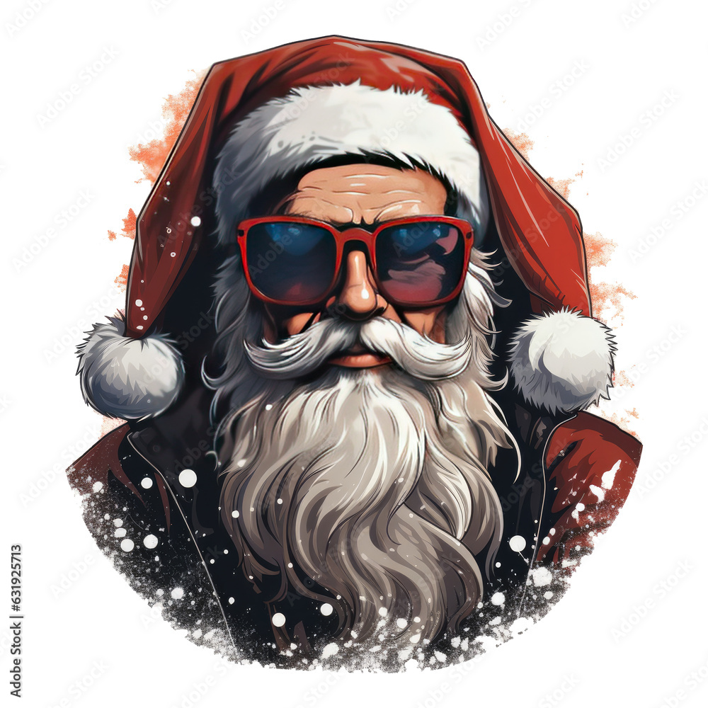 Santa in a modern and trendy Christmas t-shirt design, with a minimalist and contemporary representation of Santa's iconic red hat and white beard, Generative Ai