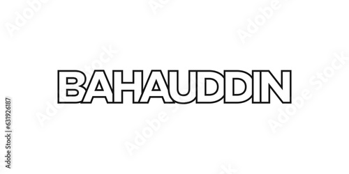 Bahauddin in the Pakistan emblem. The design features a geometric style, vector illustration with bold typography in a modern font. The graphic slogan lettering.