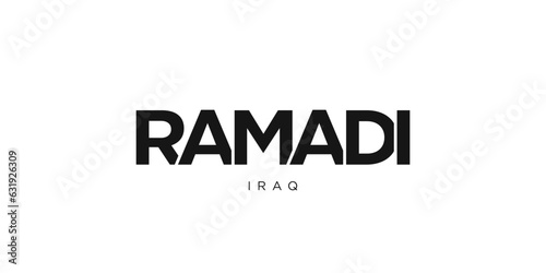 Ramadi in the Iraq emblem. The design features a geometric style, vector illustration with bold typography in a modern font. The graphic slogan lettering. photo