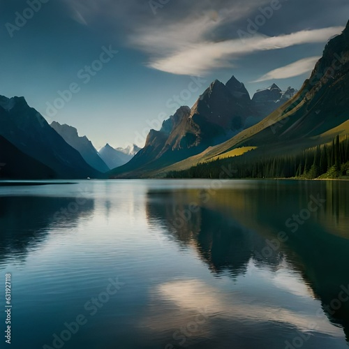 Lake in the mountains, Lake reflection, Generative AI  © Ahsanullah