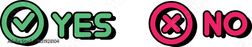 Yes and no. Check mark and Cross. Right and wrong, Hand drawn, Choice. Approved icon. Choose. Green tick, red cross isolated on transparent background