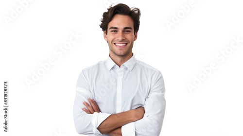 Young smilling business man posing isolated over white background. 