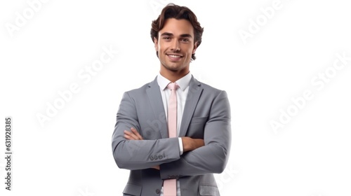 Young smilling business man posing isolated over white background