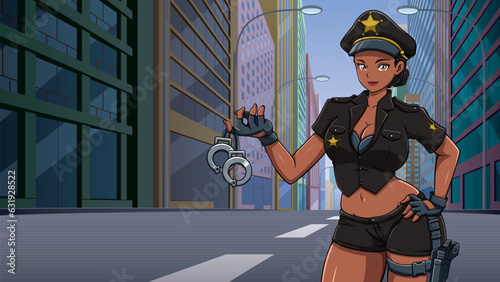 Anime Black Cop in Street