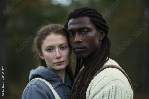 An Unbreakable Bond: Defying Prejudice, Celebrating Love and Inclusivity in a Diverse Interracial Couple's Portrait photo