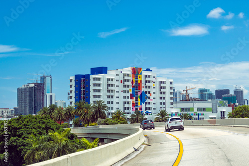 Miami, Florida, USA - Turning left to I-195. A colorful apartment building. © Mdv Edwards