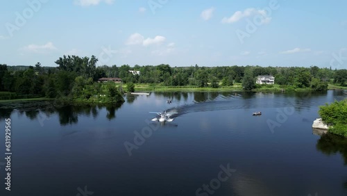 Wallpaper Mural Seaplane Driving and Taking off on River Lake on Sunny Summer Day Torontodigital.ca