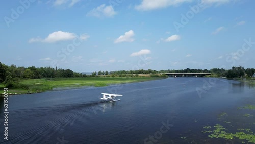 Wallpaper Mural Seaplane Driving and Taking off on River Lake on Sunny Summer Day Torontodigital.ca