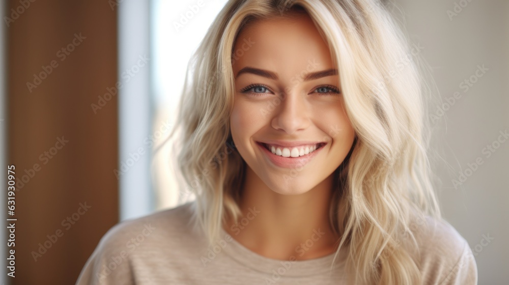 Young smilling blonde woman posing on soft blur background. Young smilling blonde woman posing on soft blur background.