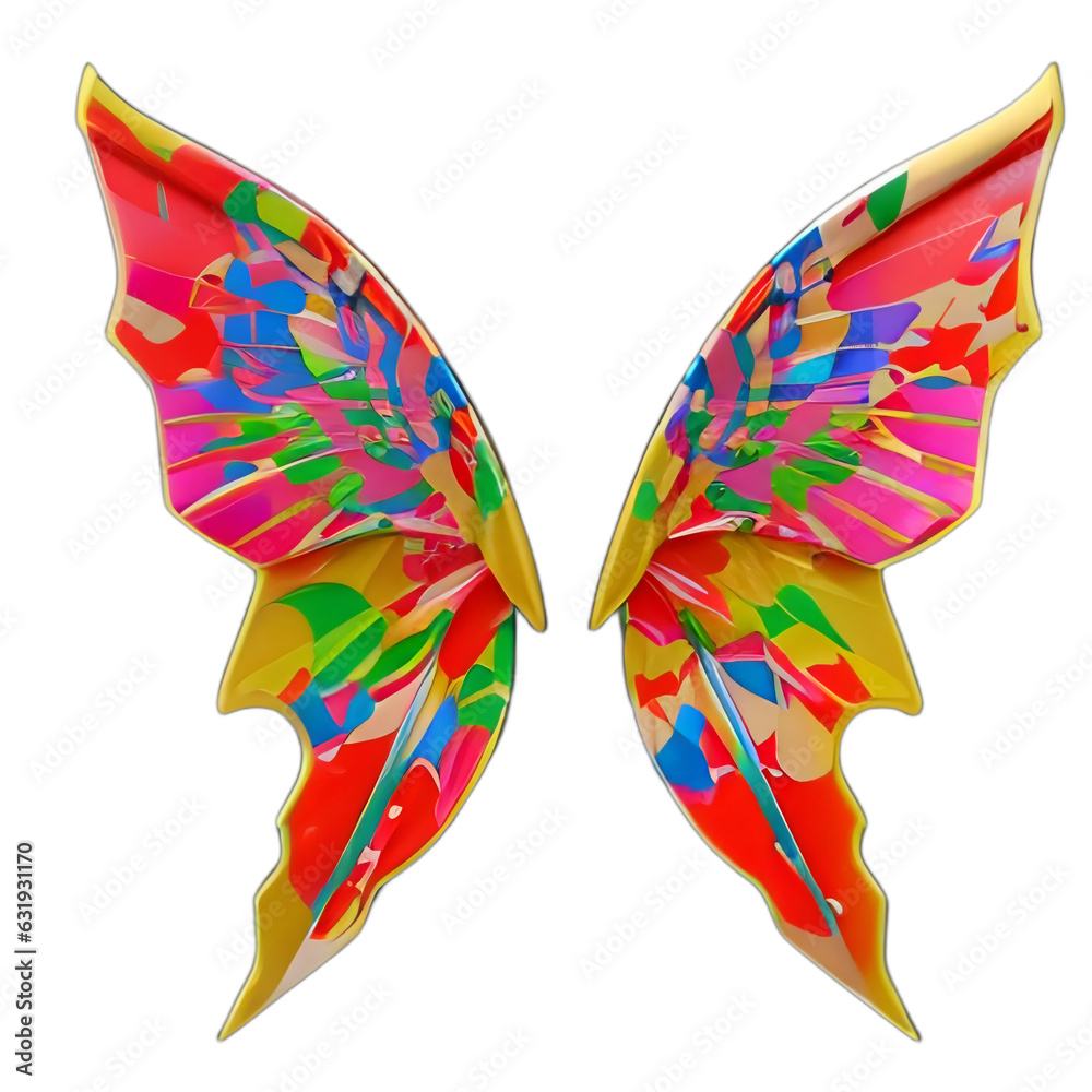 butterfly paint stained wings isolated on transparent png, generative ai, wings isolated for design