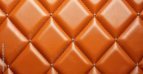Brown leather upholstery. Close-up texture of genuine leather with Brown rhombic stitching. Luxury background. Brown leather texture with buttons for pattern and background. digital ai