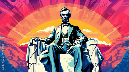 The Lincoln Memorial Risograph in Pop Art Color Theme - Political Cartoon Concept of the Heart of American Democracy in Washington DC - Generative AI