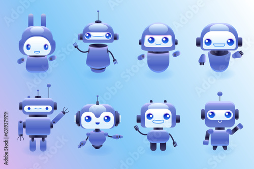 Chatbot technology Cute cartoon robot AI content generator Technology and engineering AI chat bot based on artificial intelligence and neural networks Online training Vector isometric illustration
