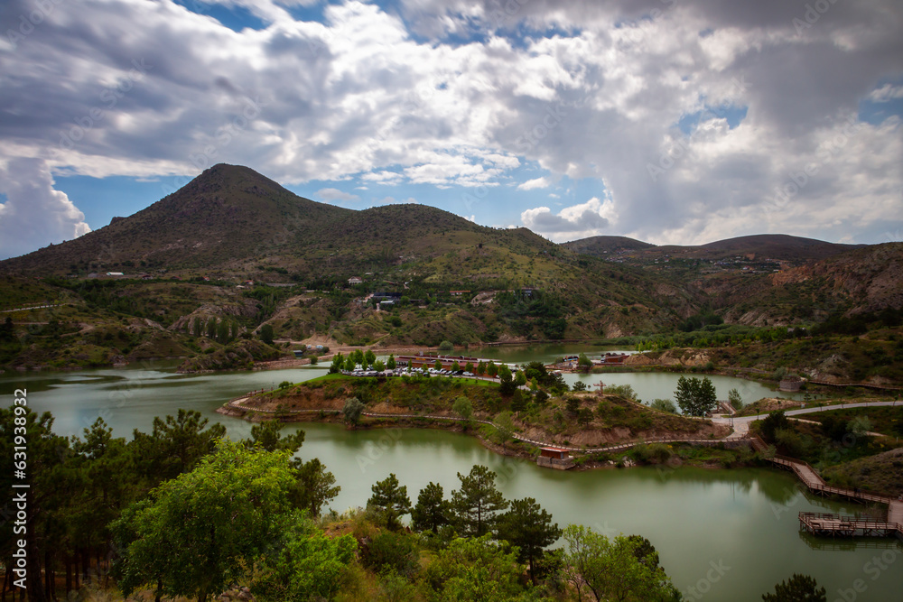 Dance of the clouds in Konya Sille Dam Park. Sille Dam long exposure.