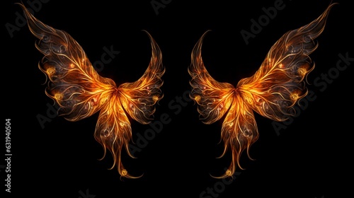 A pair of fire flame wings isolated on black background