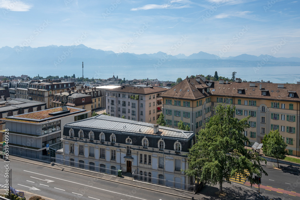 Typical Building and street at city of Lausanne, Switzerland