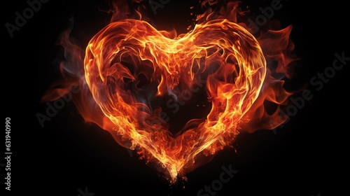 fire flame heart shape isolated on black background