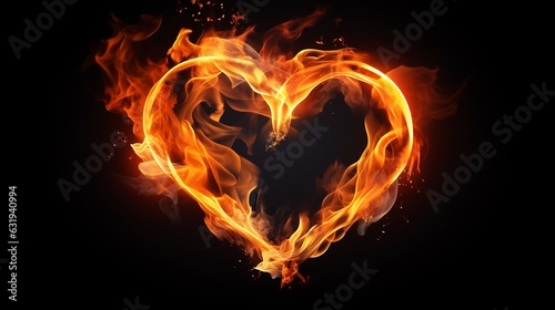 fire flame heart shape isolated on black background