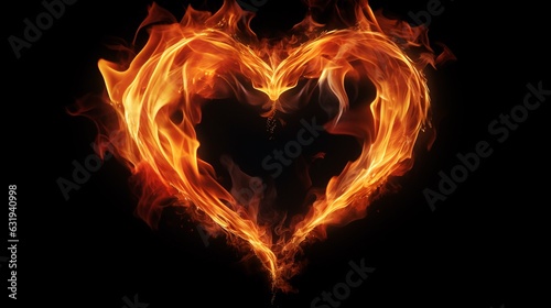 fire flame heart shape isolated on black background © JW Studio