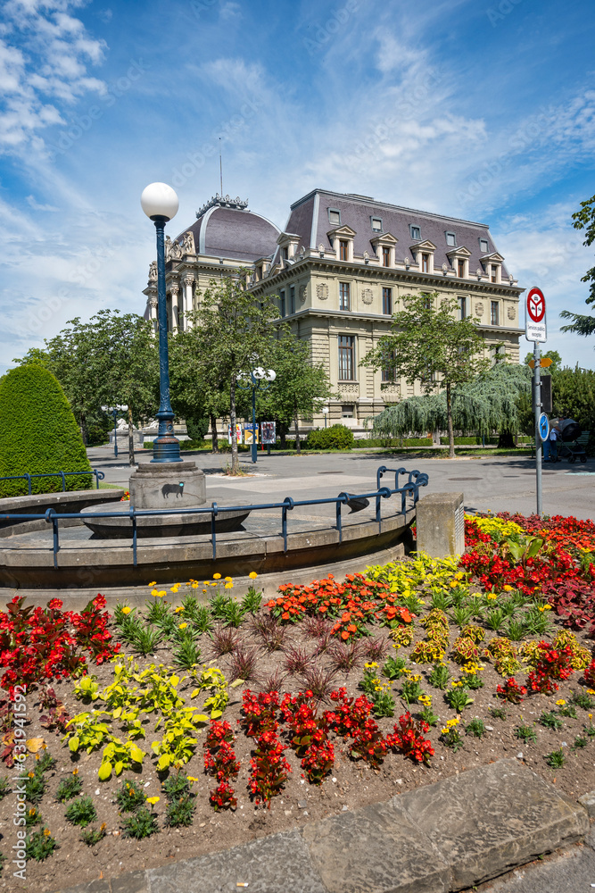 Typical Building and street at city of Lausanne, Switzerland