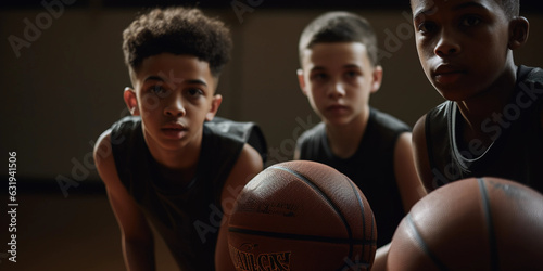  A group of kids getting ready to play basket ball 