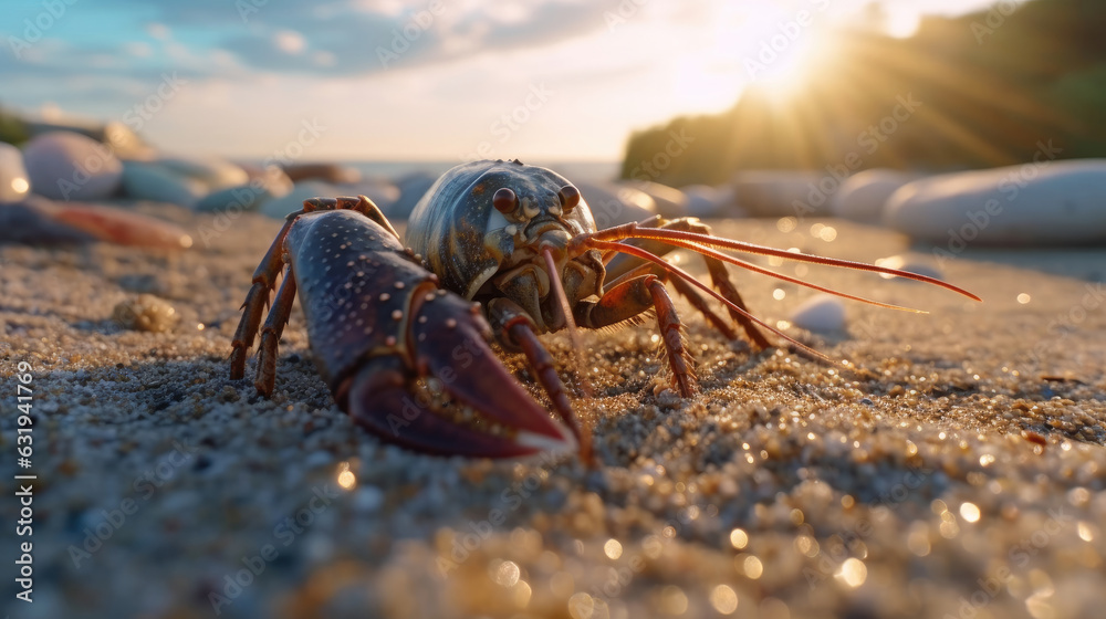 Close-up of a lobster on the beach