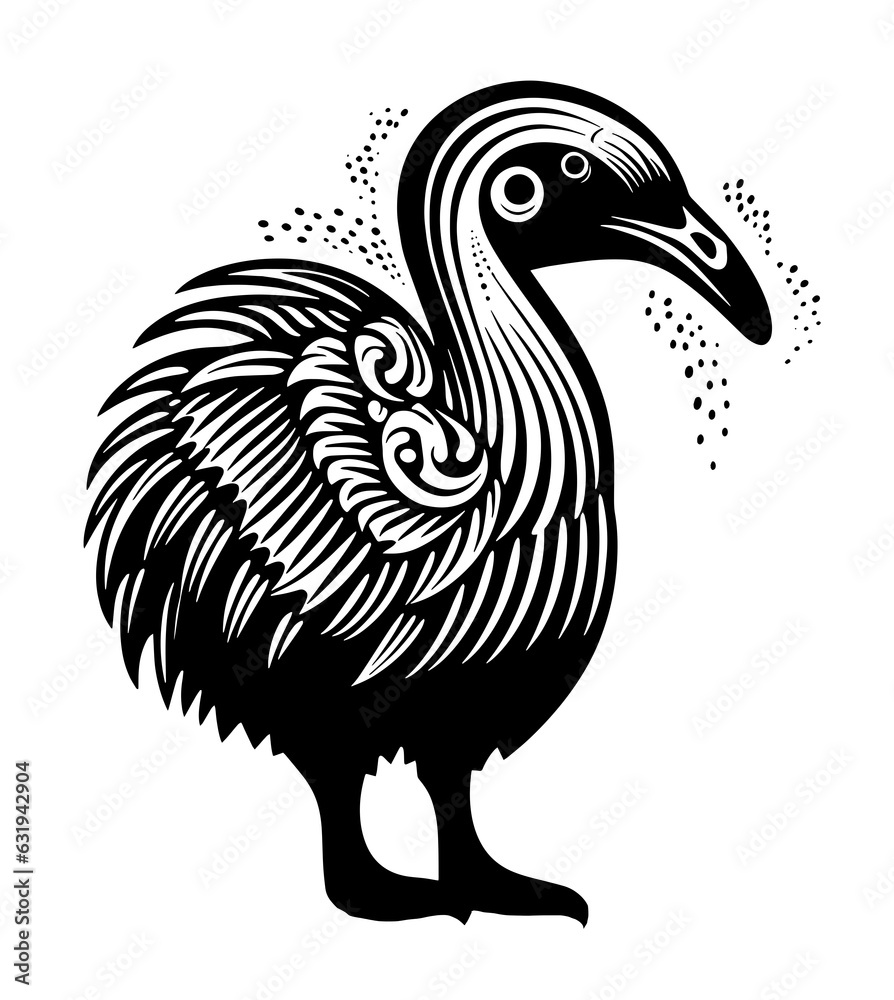 Fototapeta premium Bird Dodo pelican stork crane heron ostrich owl Marabou tattoo print stamp