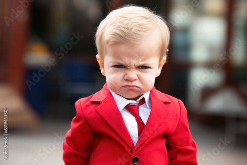 Offended little boy with folded arms.