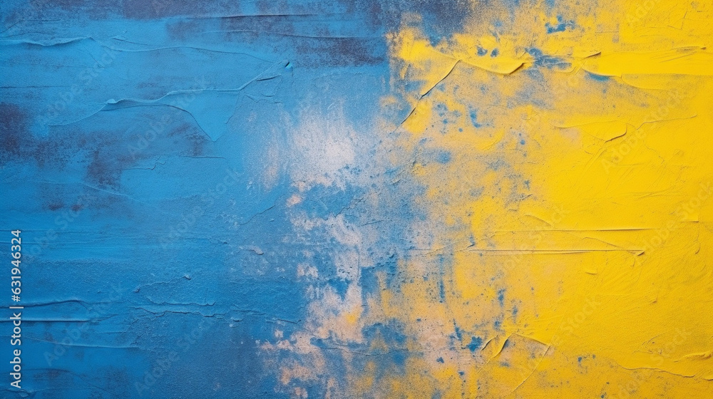 Obraz premium Artistic Fusion: Vibrant Yellow and Blue Textured Background Enhanced by Chalk and Vintage Painted Stone Elements.
