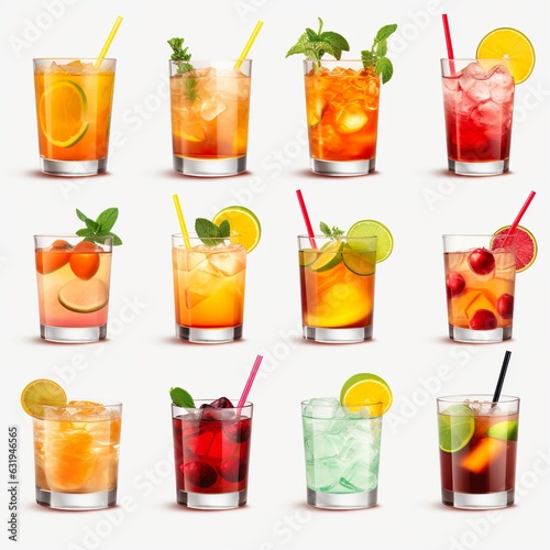 Alcohol Cocktail Mocktail. Many assorted different range types isolated on transparent background cutout | Generative AI