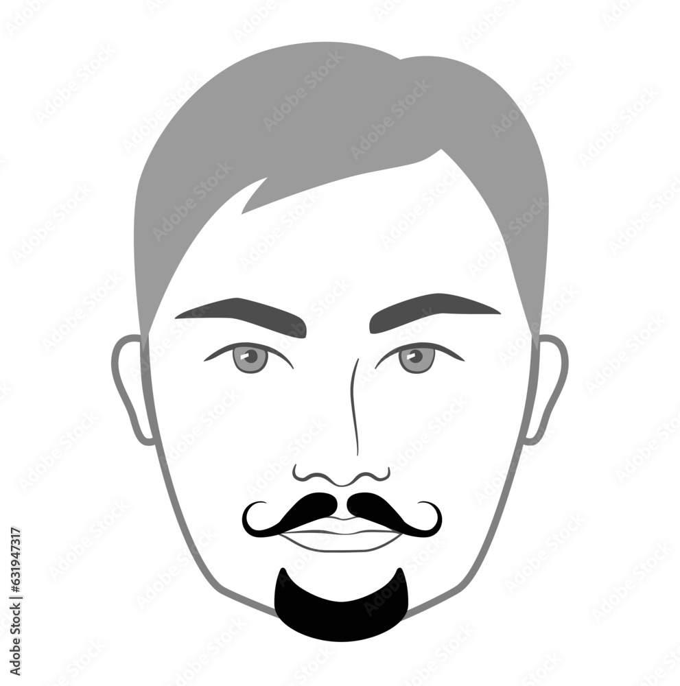 Imperial Beard style men in face illustration Facial hair mustache. Vector grey black portrait male Fashion template flat barber collection set. Stylish hairstyle isolated outline on white background. Imperial Beard style men in face illustration Facial hair mustache. Vector grey black portrait male Fashion template flat barber collection set. Stylish hairstyle isolated outline on white background.