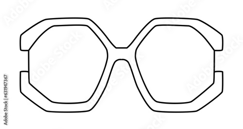 Retro Round Octagon frame glasses fashion accessory illustration. Sunglass front view for Men, women, silhouette style, flat rim spectacles eyeglasses, lens sketch outline isolated on white background